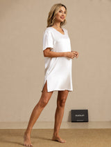 [White] SilkSilky  Half Sleeve V Neck Nightgown 006