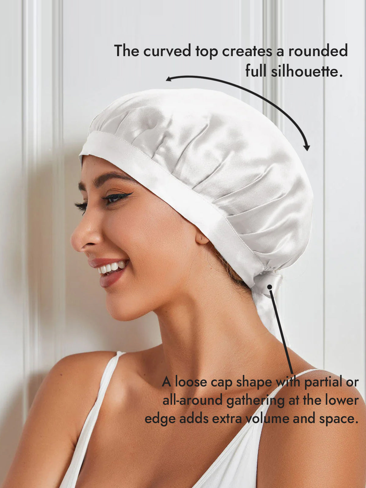 [White] SilkSilky  Pure Silk Sleep Cap 003