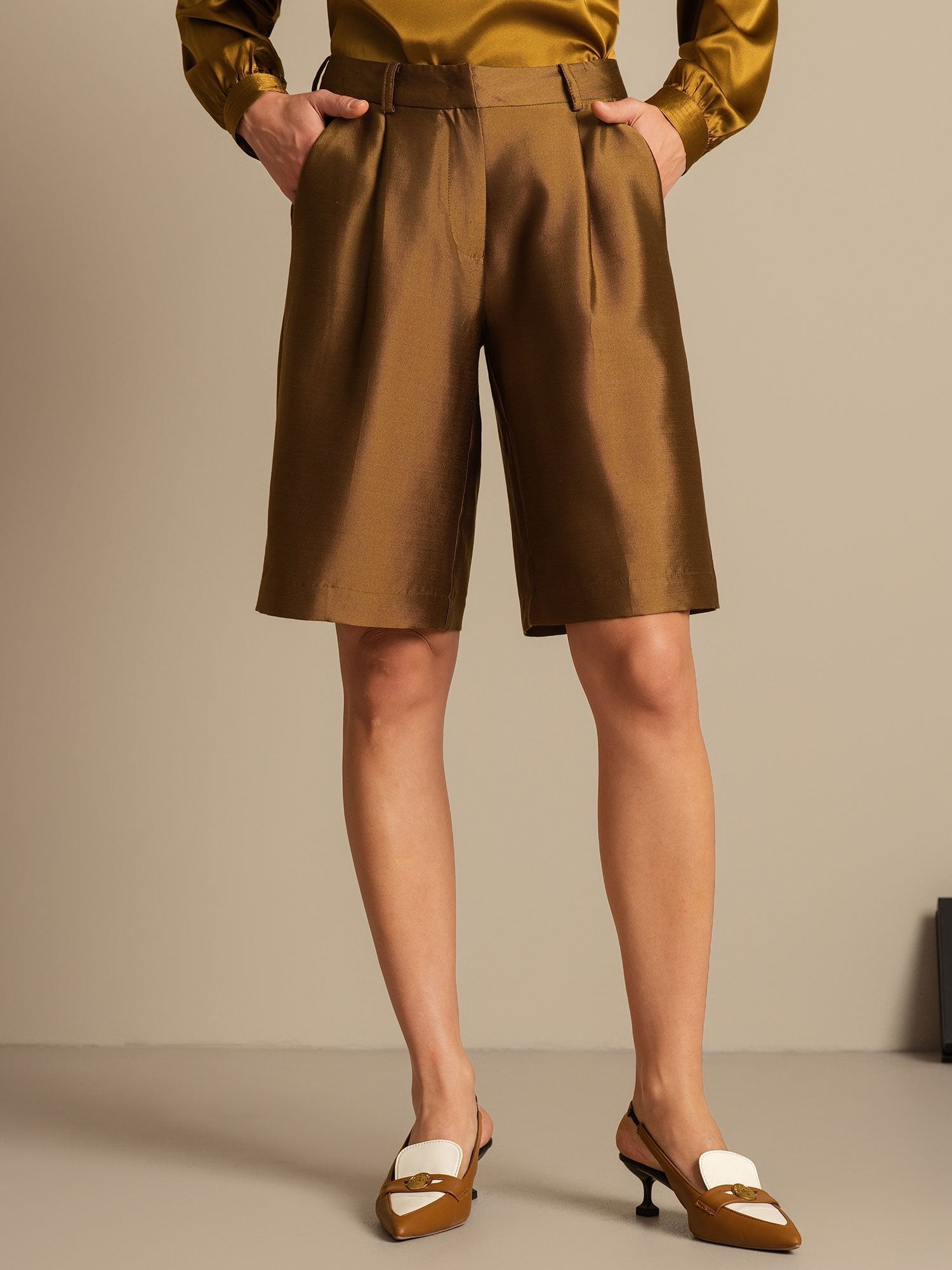 [Bronze] SilkSilky  32Momme Silk Womens Shorts 001,