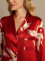 [Dark Red] SilkSilky  19Momme Long Sleeve Notch Collar Nightshirt 004