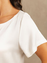 [White] SilkSilky  19Momme Machine-Washable Silk Short Sleeve Women's Pajamas 004
