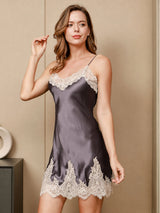 [Purple Gray] SilkSilky  3/4 Sleeve V Neck Nightgown&Robe Set 004
