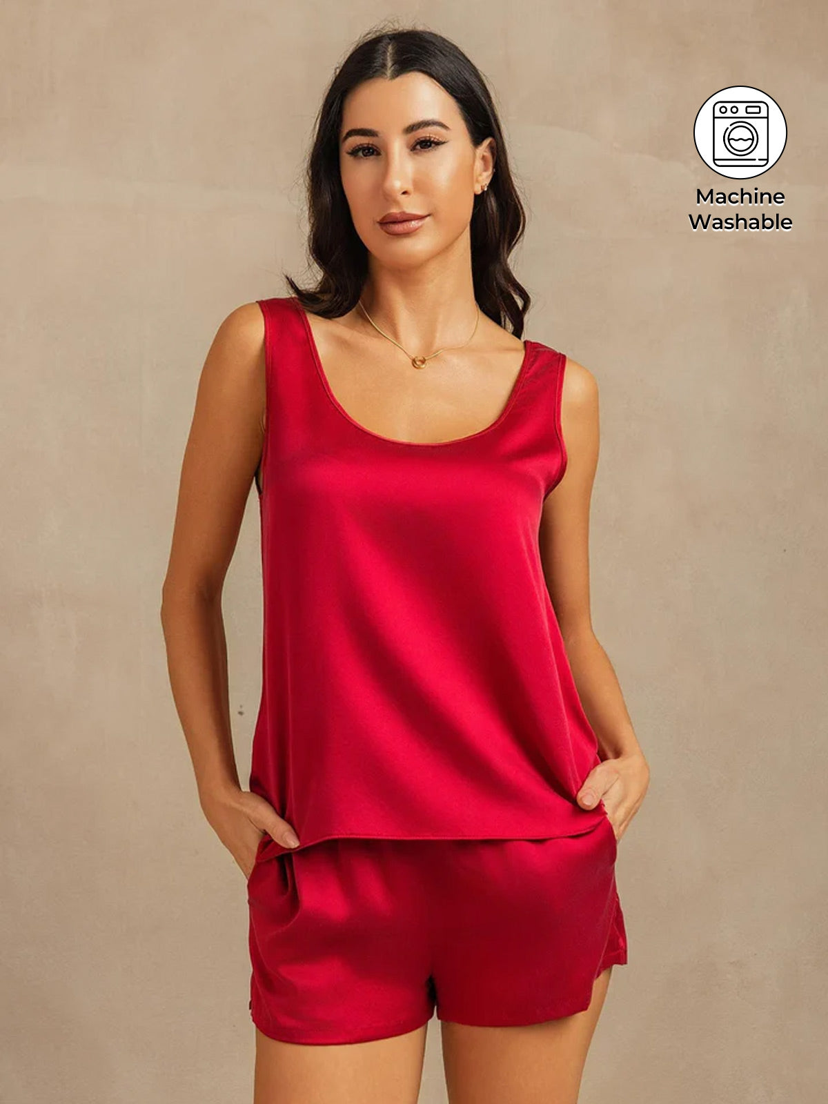 [Wine] SilkSilky  19Momme Silk U Neck Women's Pajamas 001