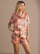 [Pink Cat] SilkSilky Short Sleeve Lapel Collar Women's Pajamas 001