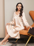 SilkSilky US Pure Silk Long Sleeve Nightgown Champagne 005