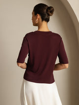 [Windsor Wine] SilkSilky  Half Sleeve Crew Neck Women's T-Shirt 002