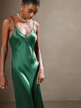 [Green] SilkSilky  Spaghetti Strap V Neck Dress 004