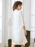 SilkSilky US Pure Silk 3/4 Sleeve Nightgown&Robe Set White 002