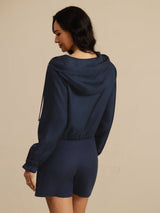 [DarkBlue] SilkSilky 18Momme Silk Satin Surah Long Sleeve High Neck Women's Outerwear 002