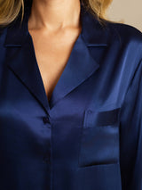 [Dark Blue] SilkSilky  Long Sleeve Notch Collar Nightshirt 006