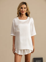[White] SilkSilky  Short Sleeve Round Neck Women's Pajamas 001