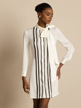[White] SilkSilky 19Momme Silk Long Sleeve Tie Neck Dress 004