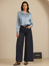 [Grayish Blue] SilkSilky  Long Sleeve Lapel Collar Women's Shirts 011