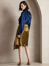 [Dark Blue] SilkSilky  Long Sleeve Tie Neck Blouse 004