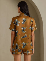 [Brown Lion] SilkSilky Short Sleeve Notch Collar Women's Pajamas 002