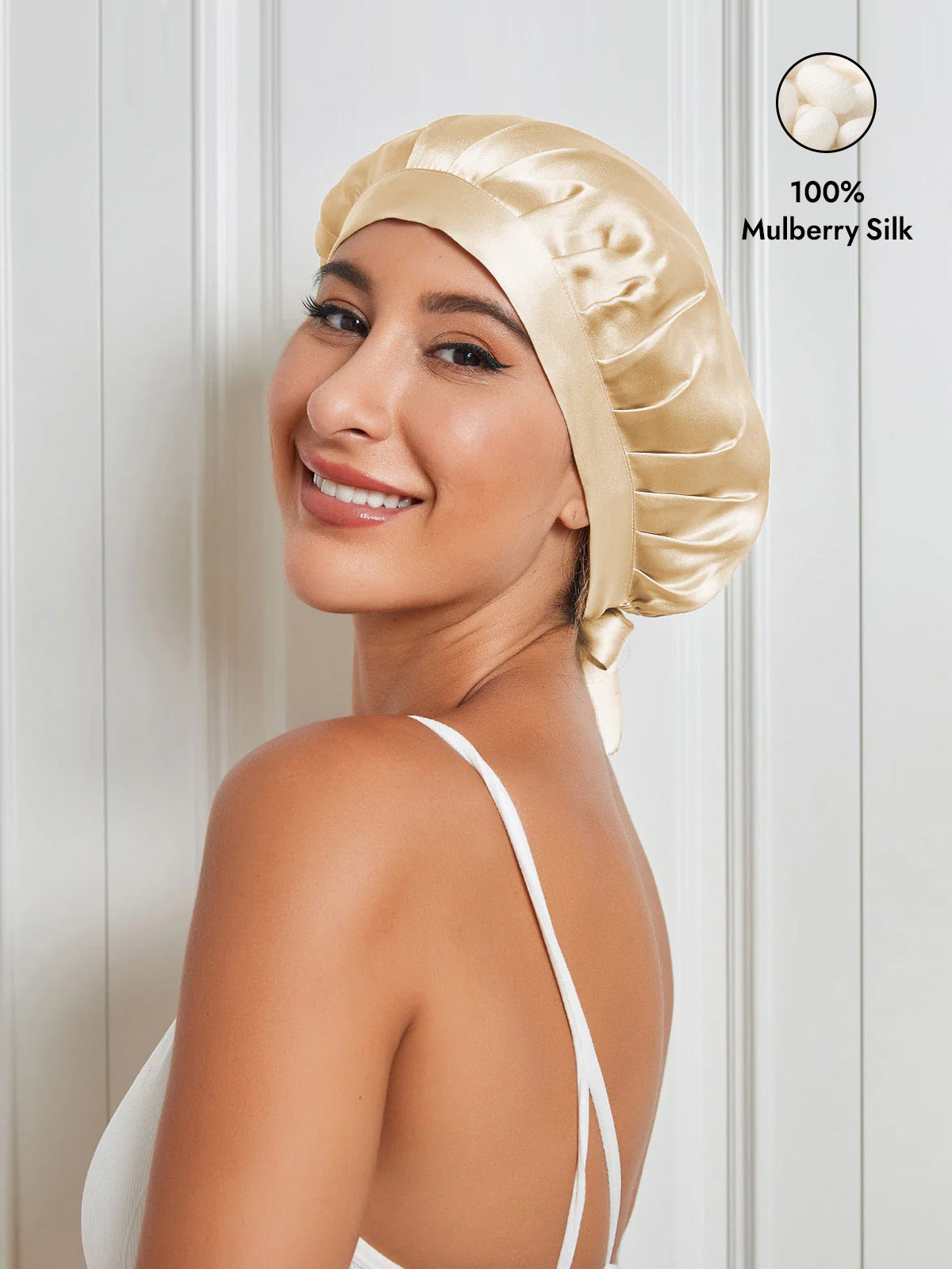 [Champagne] SilkSilky  Pure Silk Sleep Cap 001