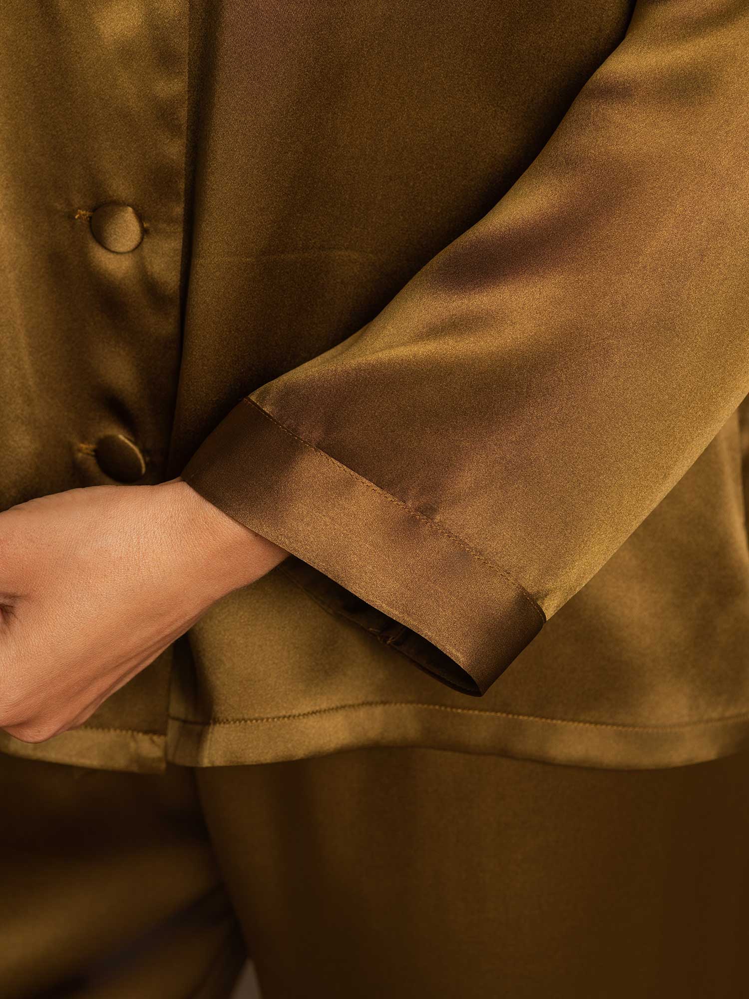 [Brown] SilkSilky  Pure Silk Long Sleeve Notch Collar Women's Pajamas 008