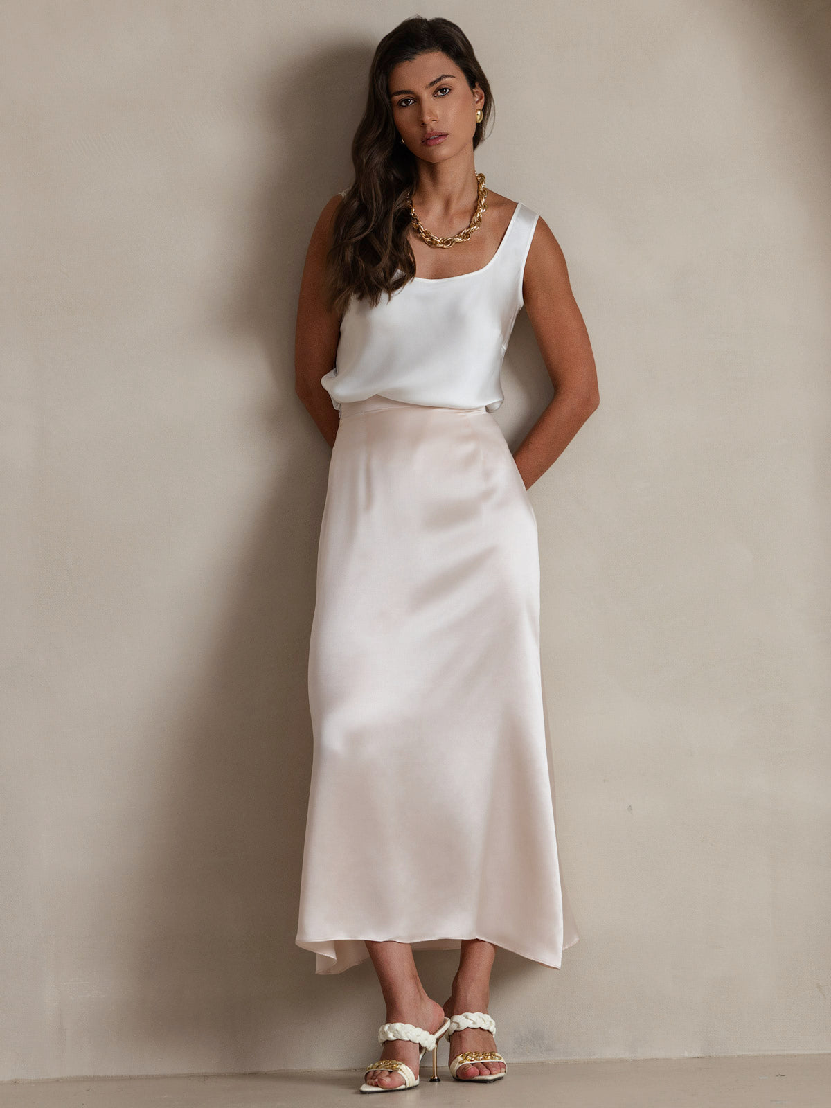 [White] SilkSilky  Pure Silk Wrap Camisole Top 005