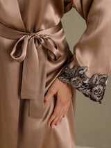 [Brown] SilkSilky  3/4 Sleeve Women's Robe 004