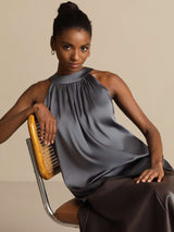[Dark Gray] SilkSilky  Sleeveless Halter Women's T-Shirt 008