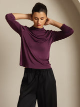 [Purple] SilkSilky  Pure Silk High Neck Women's T-Shirt 007