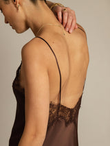 [Brown] SilkSilky  Spaghetti Strap V Neck Dress 005