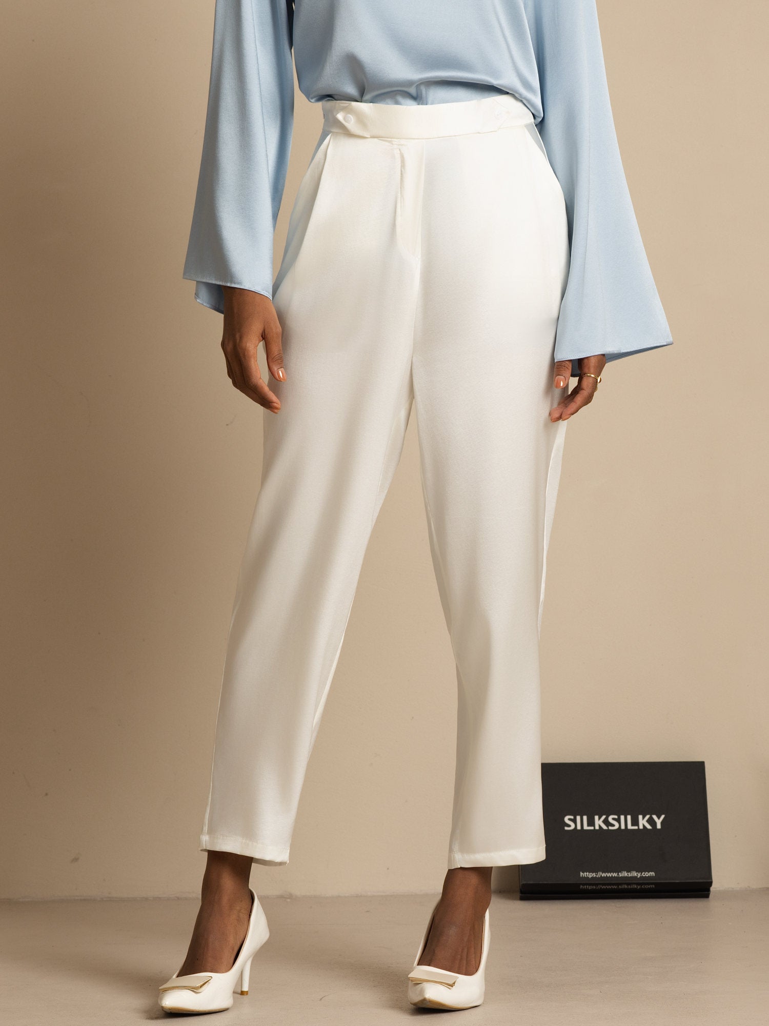 [White] SilkSilky  19Momme Silk Womens Pants 001