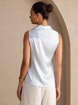 [Light Blue] SilkSilky  Sleeveless Lapel Collar Women's Shirt 002