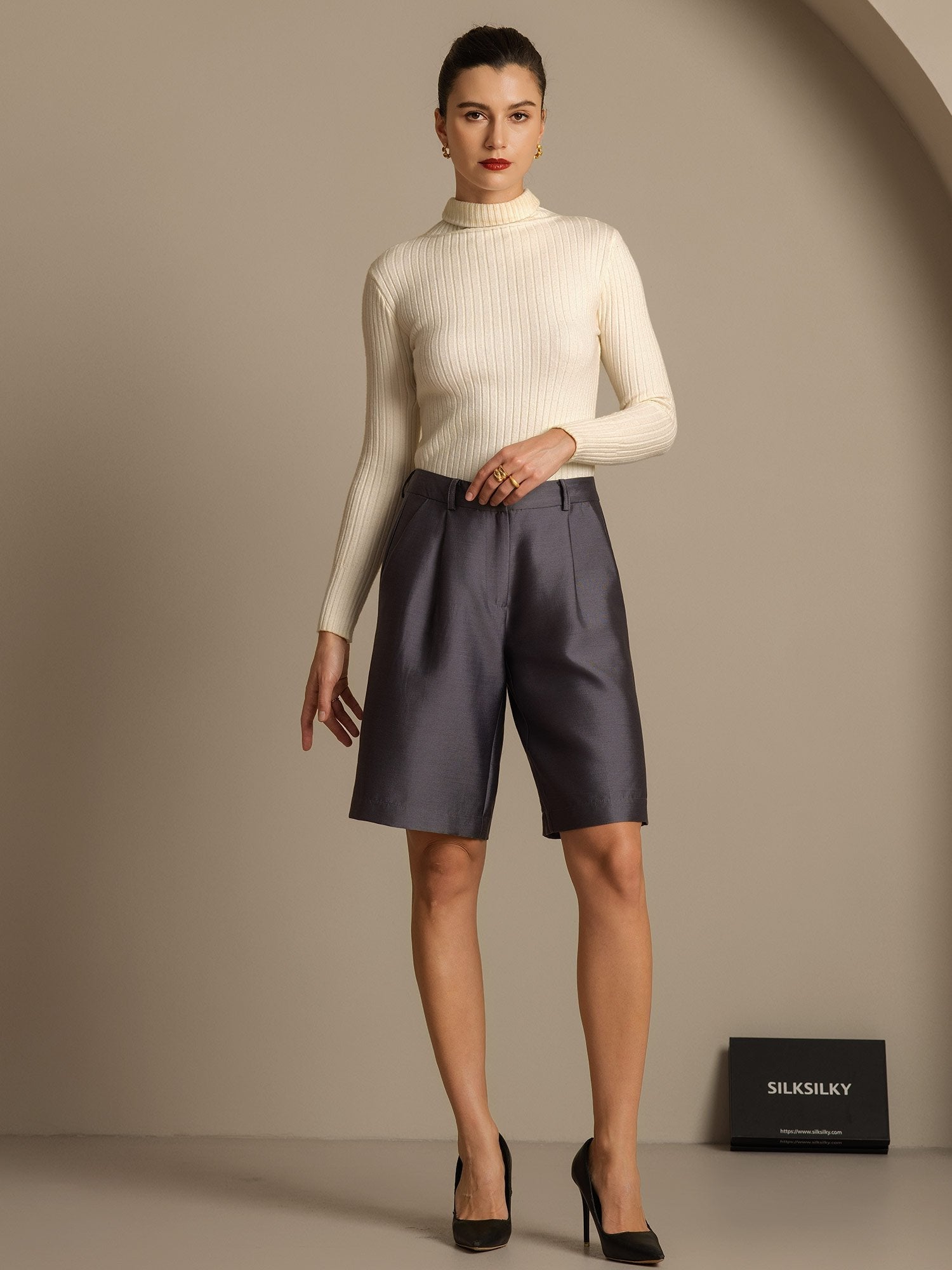 [Gray] SilkSilky  32Momme Silk Womens Shorts 006,