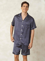 [Navy Ginkgo] SilkSilky  Short Sleeve Notch Collar Men's Pajamas 005