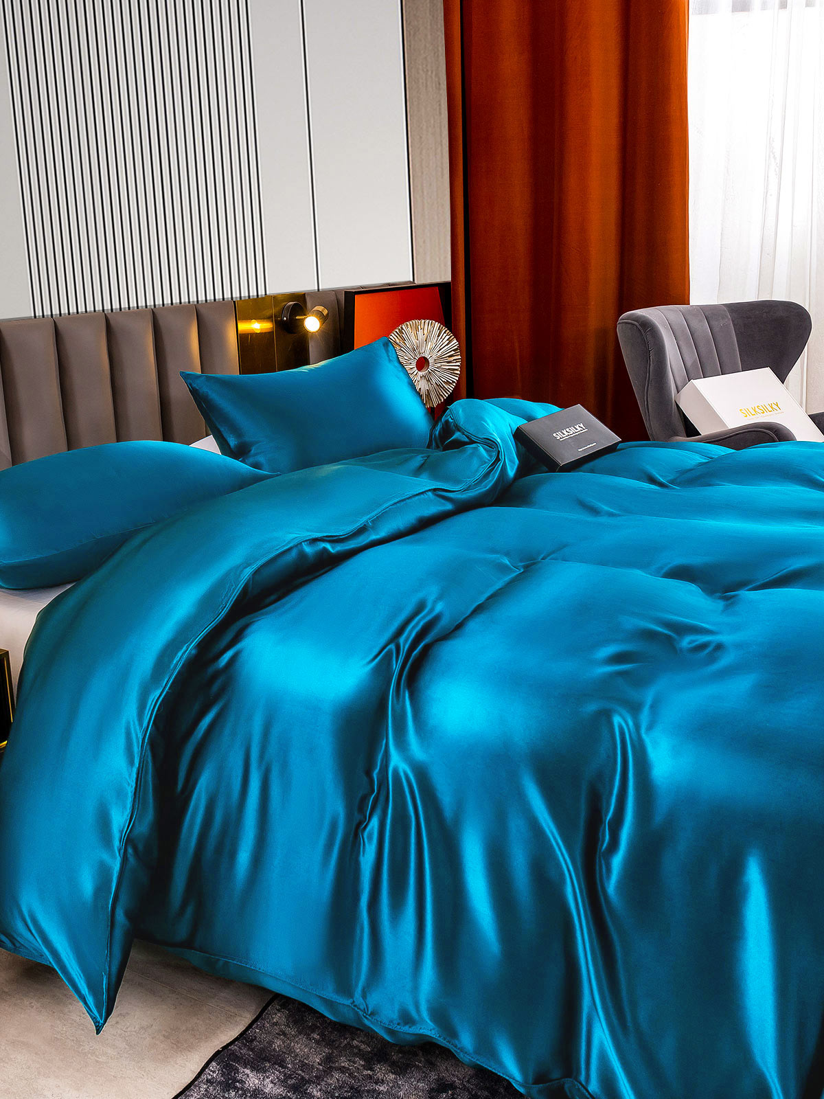 SilkSilky US 22Momme Pure Silk Bedding Set Teal 005