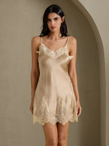 [Champagne] SilkSilky  Spaghetti Strap V Neck Nightgown 003