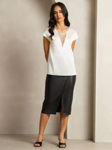[White] SilkSilky  Cap Sleeve Round Neck Women's T-Shirt 003