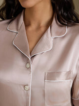 [Shadow Gray] SilkSilky  Short Sleeve Lapel Collar Women's Pajamas 005