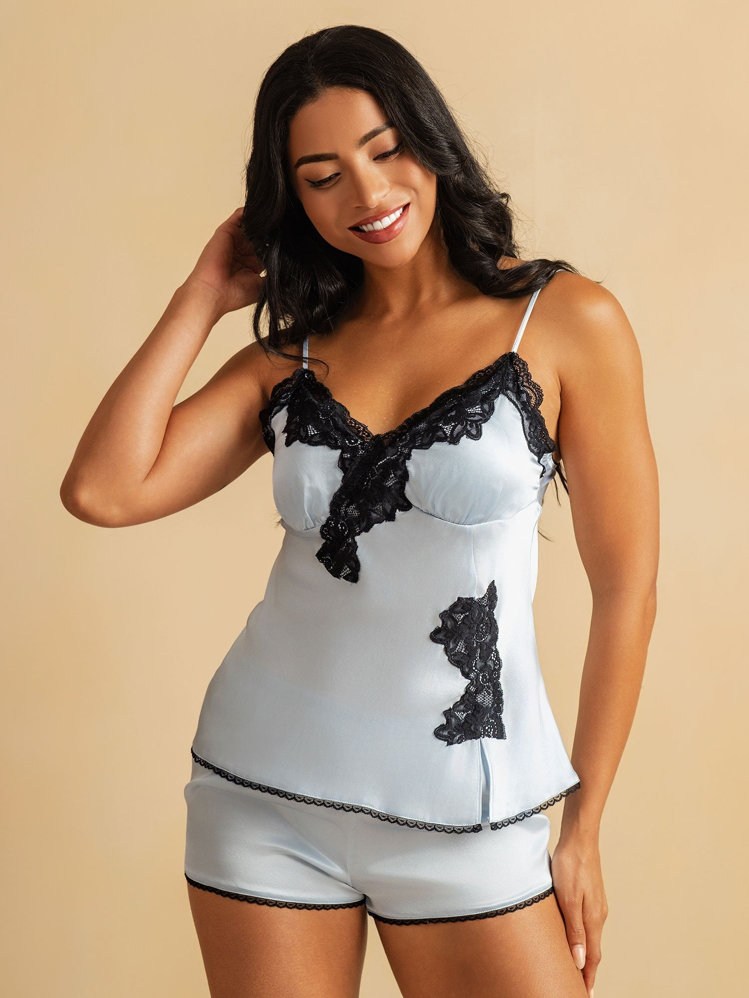 [SkyBlue] SilkSilky Pure Silk Wrap Camisole Set 006