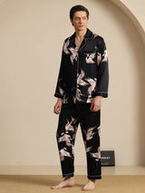 [Black] SilkSilky  Long Sleeve Notch Collar Men's Pajamas 006
