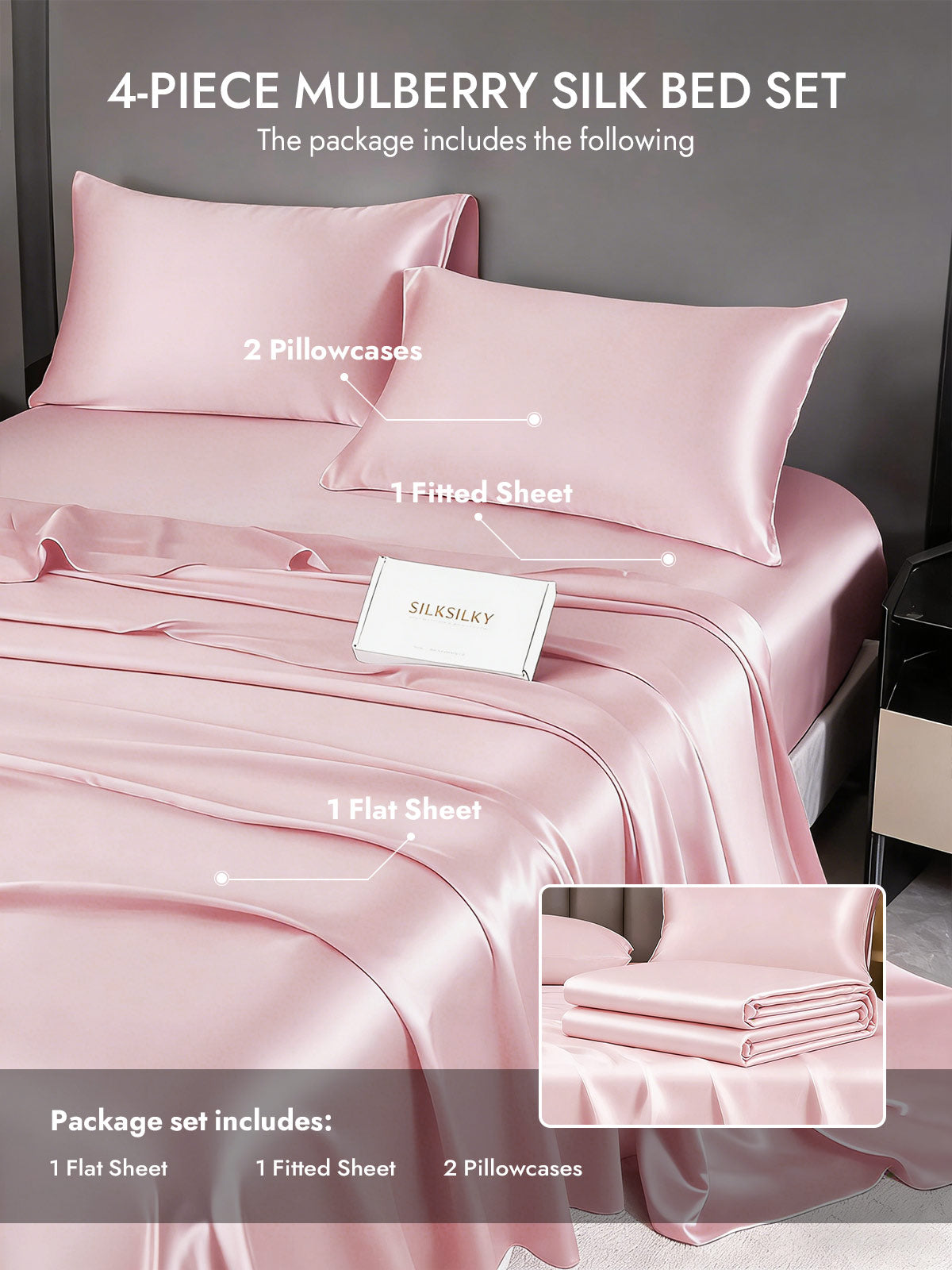[Pink] SilkSilky  19Momme Silk Bedding Set 005