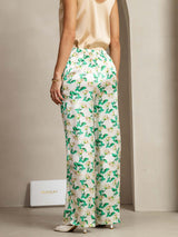 [Green Floral] SilkSilky  19Momme Silk Womens Pants 002