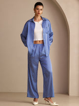 [Blue Pinstripe] SilkSilky Long Sleeve Lapel Collar Women's Outfit Sets 001