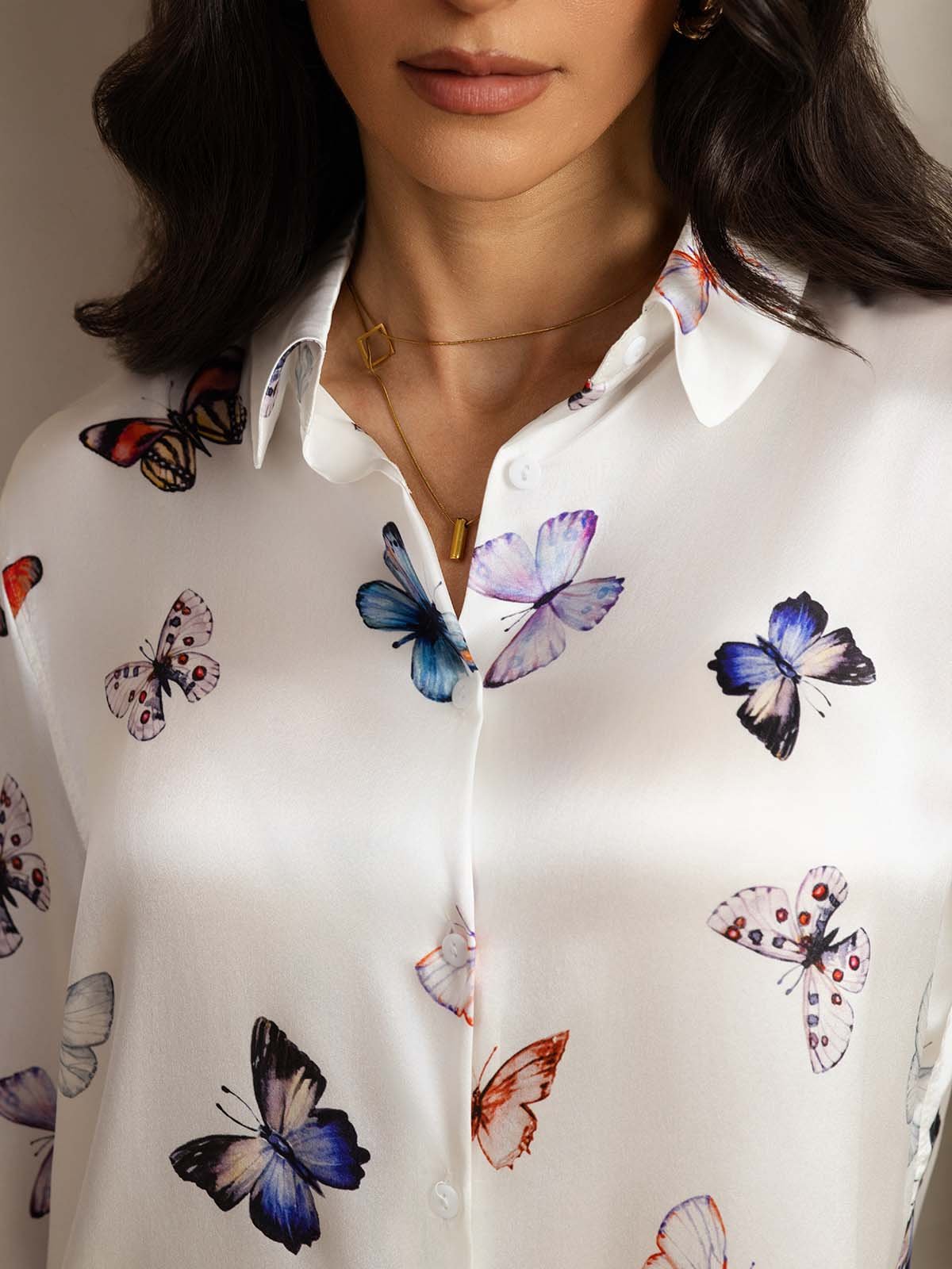 [White Butterfly] SilkSilky  19Momme Silk Lapel Collar Women''s Outfit Sets 005