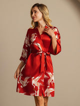 [Dark Red] SilkSilky  19Momme 3/4 Sleeve Women's Robe 006