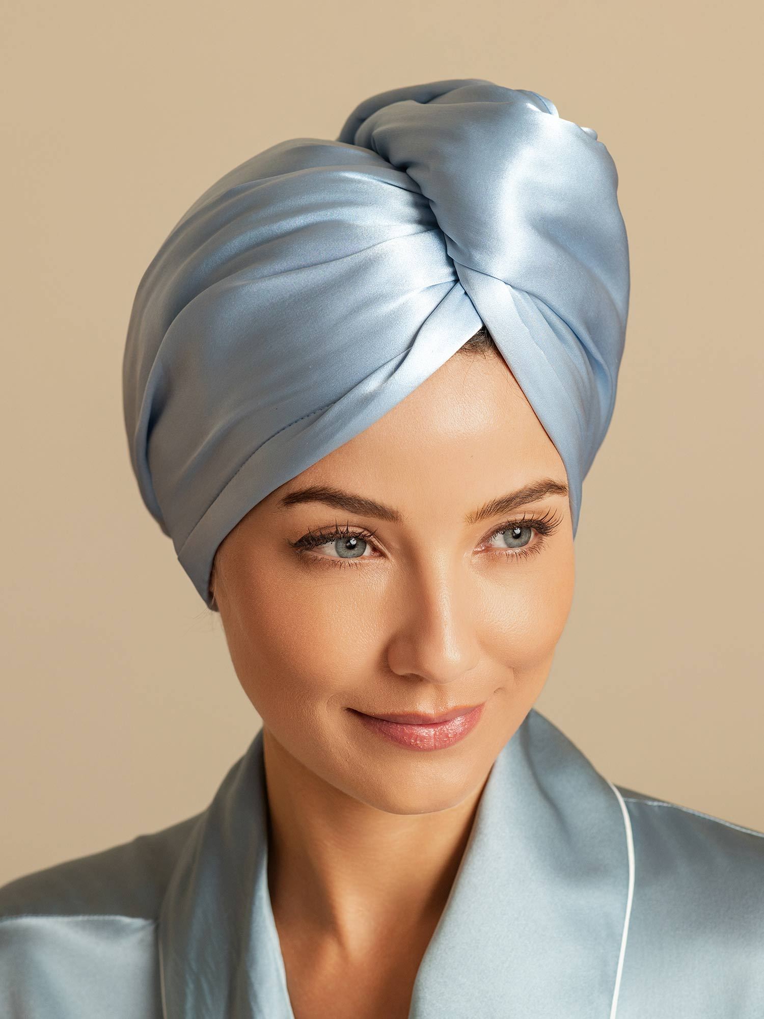 [Sky Blue] SilkSilky  Pure Silk Wrap Hair Towel Wrap 003,