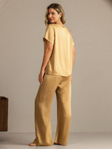 [Tan] SilkSilky  19Momme Machine-Washable Silk Short Sleeve Women's Pajamas 002
