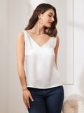 SilkSilky US Pure Silk Sleeveless V Neck Camisole Top White 001