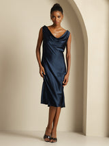 [Dark Blue] SilkSilky  Sleeveless Cowl Neck Dress 006