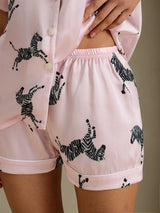 [Pink Zebra] SilkSilky  Short Sleeve Lapel Collar Women's Pajamas 005