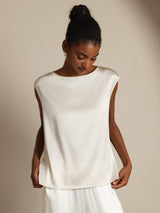 [White] SilkSilky  Cap Sleeve Round Neck Women's T-Shirt 006