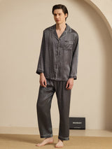 [Black Ginkgo] SilkSilky  19Momme Long Sleeve Notch Collar Men's Pajamas 001