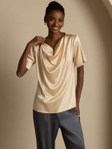 [Champagne] SilkSilky  Short Sleeve Cowl Neck Blouse 003