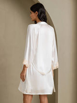 [White] SilkSilky  3/4 Sleeve V Neck Nightgown&Robe Set 002